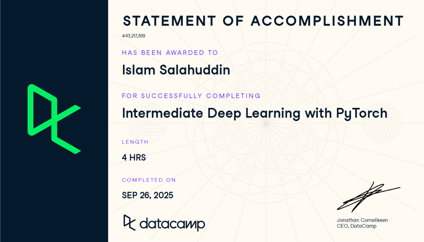 DataCamp Intermediate Deep Learning with PyTorch Course